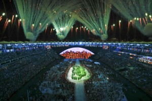 2016 Rio Olympics - Opening ceremony - Maracana - Rio de Janeiro, Brazil - 05/08/2016. Fireworks explode during the opening ceremony REUTERS/Pawel Kopczynski FOR EDITORIAL USE ONLY. NOT FOR SALE FOR MARKETING OR ADVERTISING CAMPAIGNS.